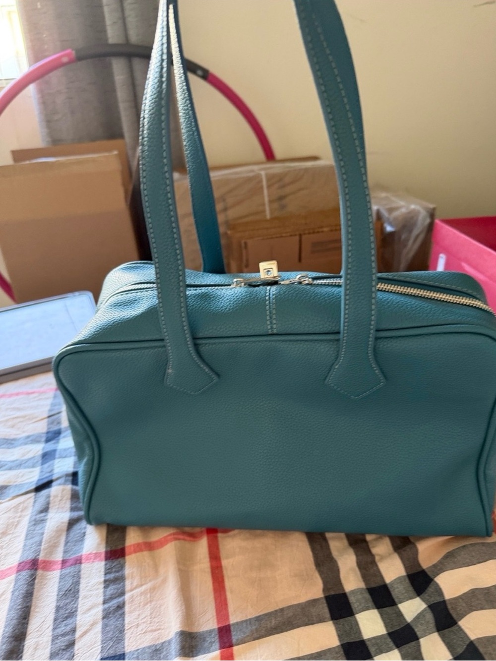 Teal Leather Tote Bag - Unbranded